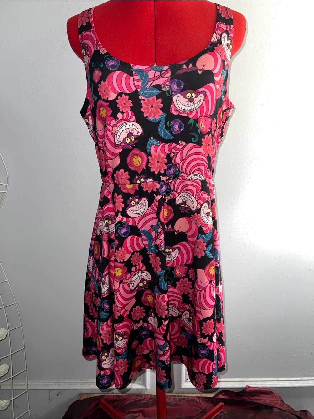 Disney Women's Pink Cheshire Cat Print Tank Dress Alice in Wonderlamd Med